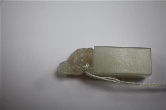 A Chinese small pale celadon jade seal, 4.4cm